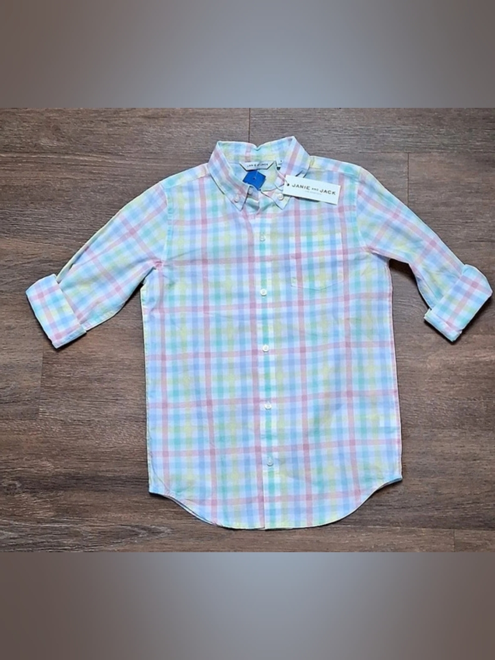 Janie and Jack Pastel Plaid Button Down Shirt Size 8